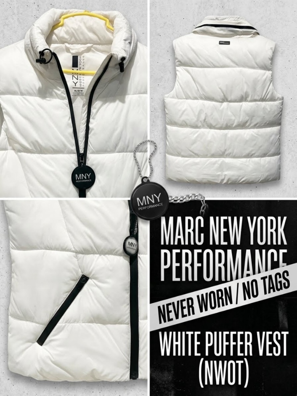 Marc New York Performance Puffer Vest – White, Size Medium (NWOT)
